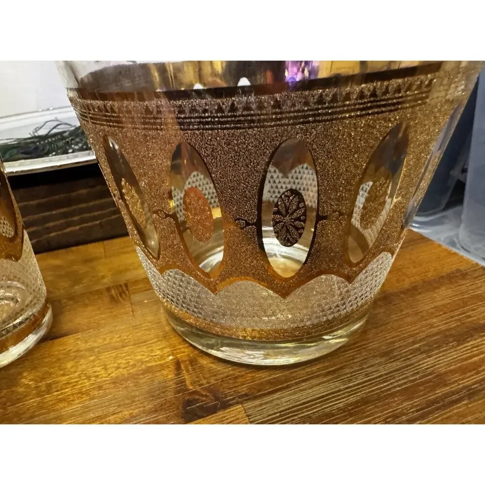 Vintage Gold MCM Libby Bar Set | 3 Glasses | Ice Bucket | Atomic Era | Mad Men